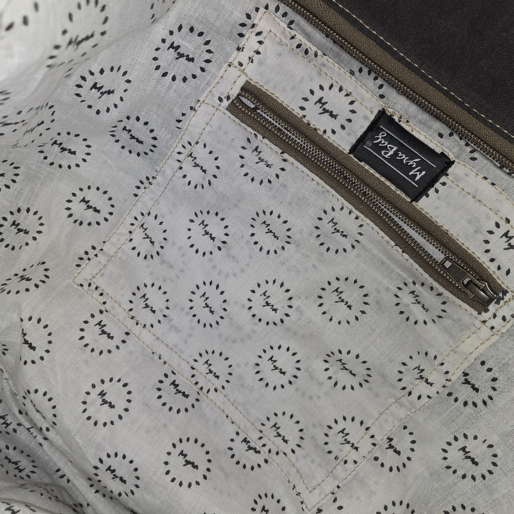 MYRA Bicycle Print Canvas/ Leather Tote Bag S-0935 18" X 13"  12"handles - Picture 9 of 15